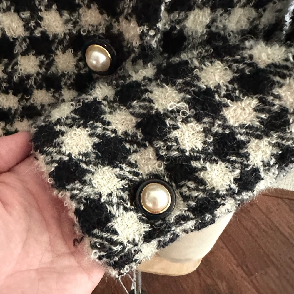 Vintage Doncaster houndstooth fuzzy wool blend blazer sz 6 - Picture 4 of 6